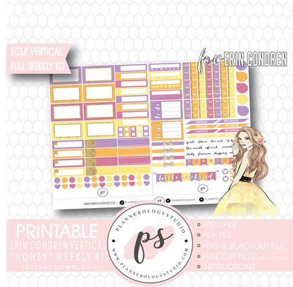 Honey Full Weekly Kit Printable Planner Digital Stickers (for use with Erin Condren Vertical) - Plannerologystudio