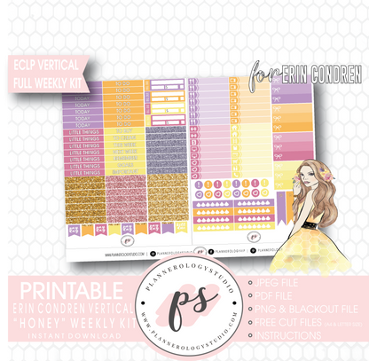 Honey Full Weekly Kit Printable Planner Digital Stickers (for use with Erin Condren Vertical) - Plannerologystudio