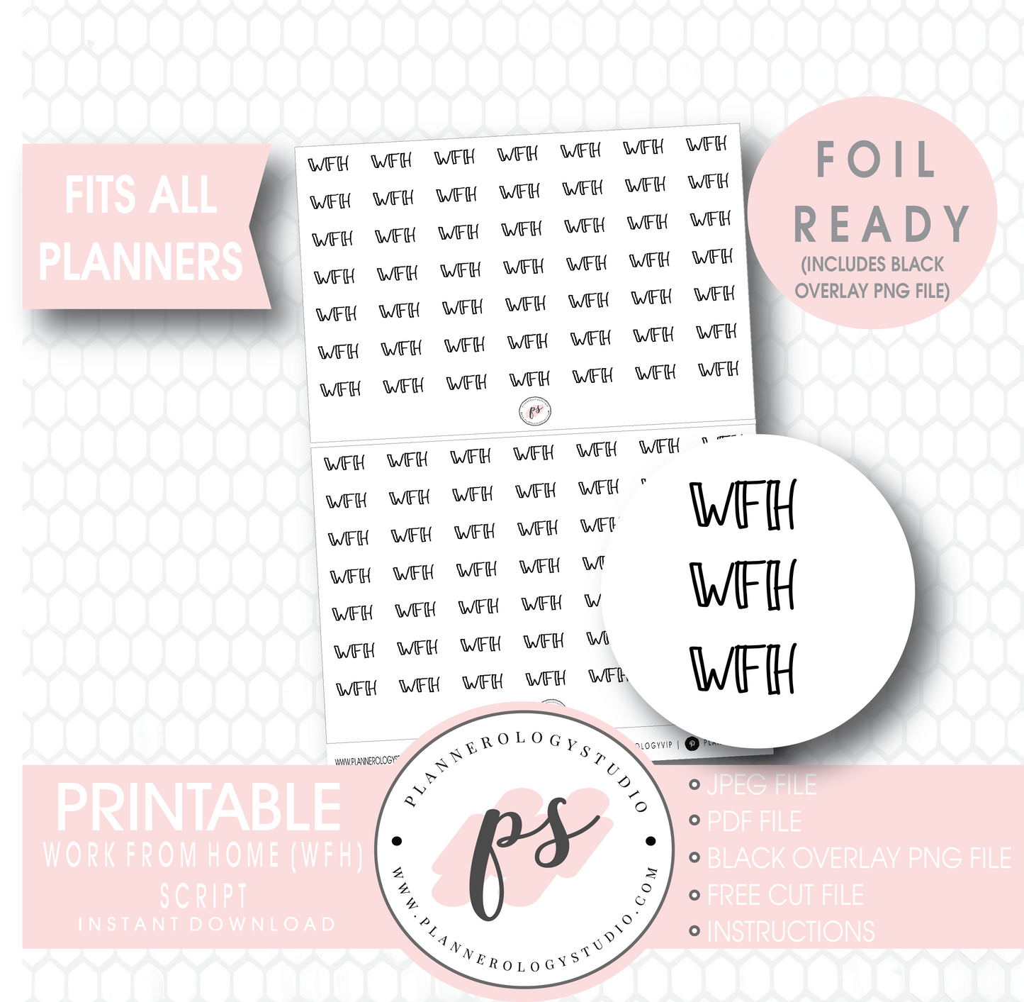 WFH (Work from Home) Bujo Script Digital Printable Planner Stickers (Foil Ready) - Plannerologystudio