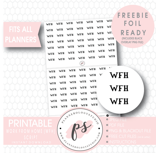 WFH (Work From Home) Bujo Script Words Digital Printable Planner Stickers (Freebie) - Plannerologystudio