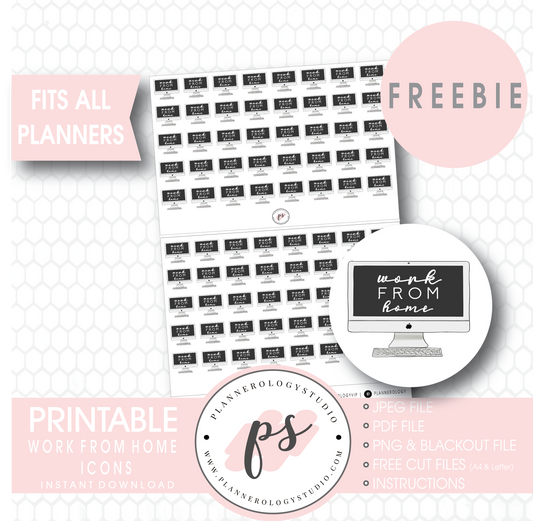 Work From Home Icons Digital Printable Planner Stickers (Freebie) - Plannerologystudio