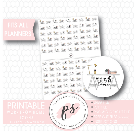 Work From Home Icons Digital Printable Planner Stickers - Plannerologystudio