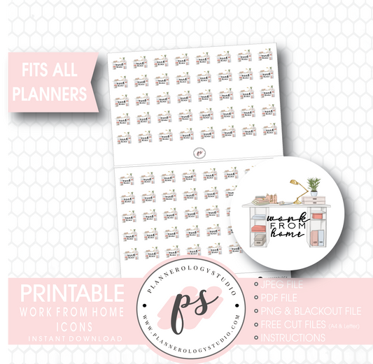 Work From Home Icons Digital Printable Planner Stickers - Plannerologystudio