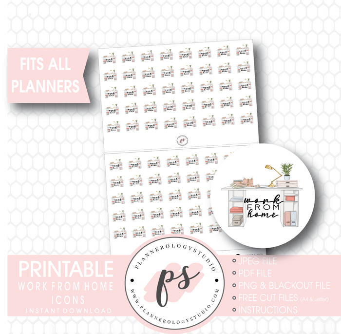 Work From Home Icons Digital Printable Planner Stickers - Plannerologystudio