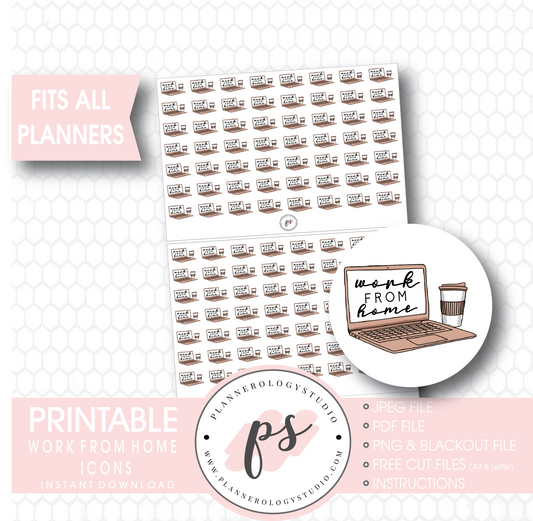 Work From Home Bujo Script & Icons Digital Printable Planner Stickers - Plannerologystudio