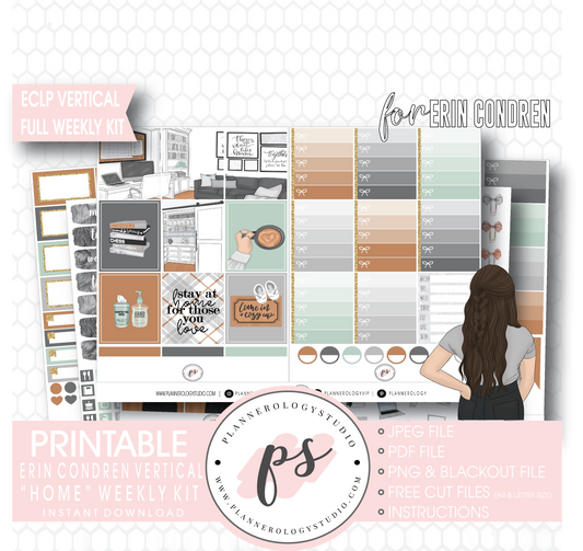 Home Full Weekly Kit Printable Planner Digital Stickers (for use with Erin Condren Vertical) - Plannerologystudio