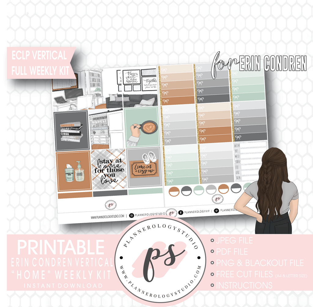 Home Full Weekly Kit Printable Planner Digital Stickers (for use with Erin Condren Vertical) - Plannerologystudio