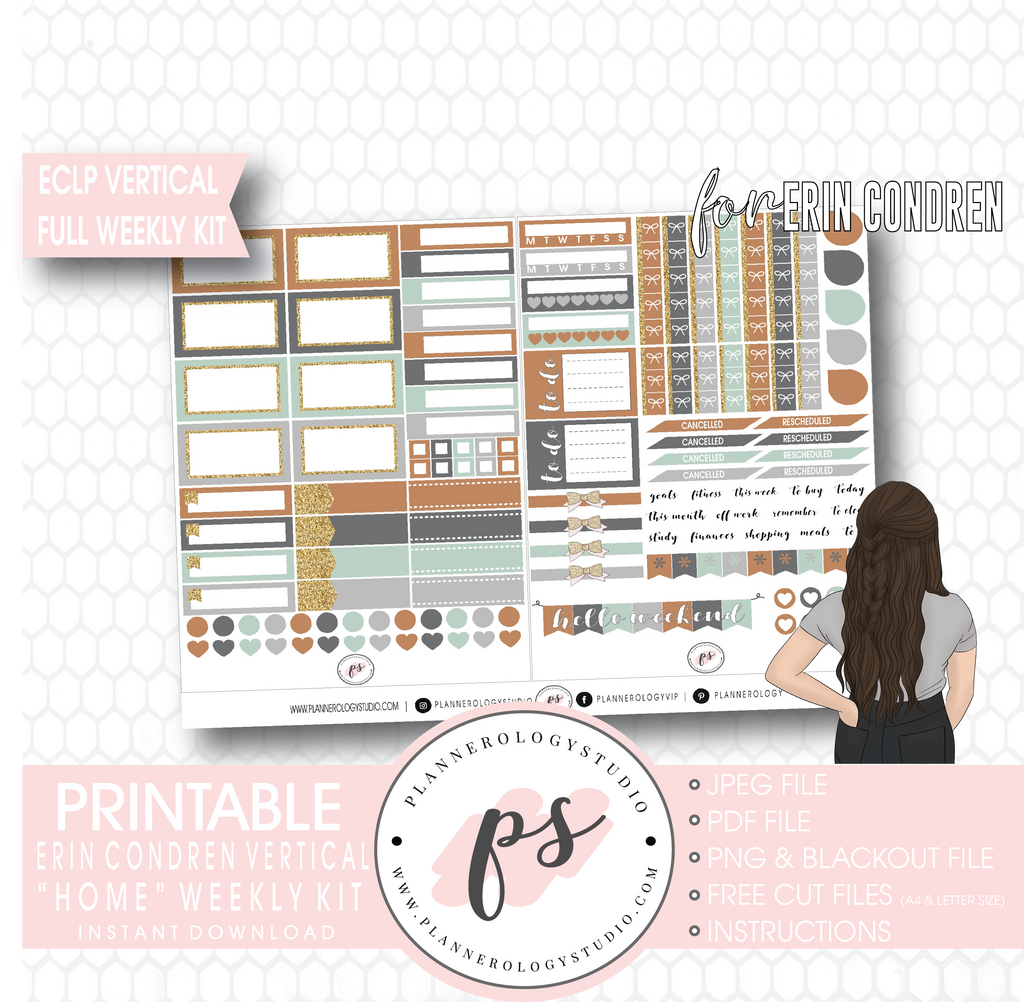 Home Full Weekly Kit Printable Planner Digital Stickers (for use with Erin Condren Vertical) - Plannerologystudio