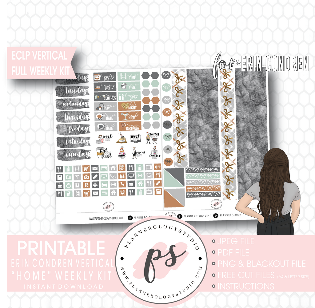 Home Full Weekly Kit Printable Planner Digital Stickers (for use with Erin Condren Vertical) - Plannerologystudio