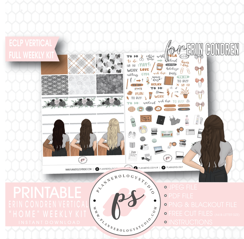 Home Full Weekly Kit Printable Planner Digital Stickers (for use with Erin Condren Vertical) - Plannerologystudio