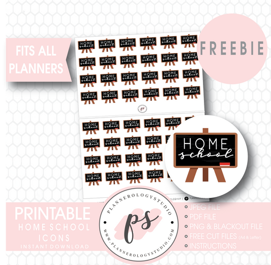 Home School Icons Digital Printable Planner Stickers (Freebie) - Plannerologystudio