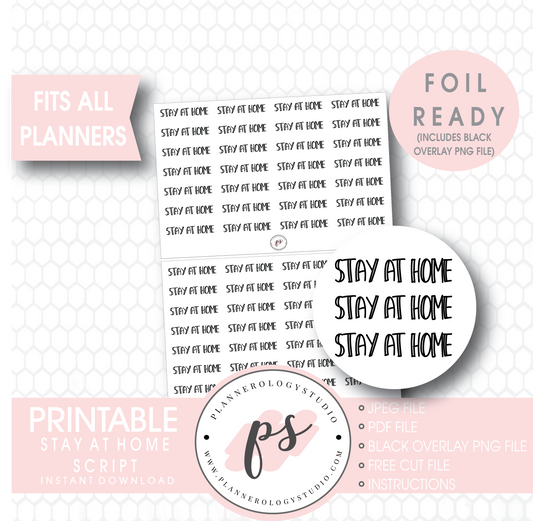 Stay at Home Bujo Script Digital Printable Planner Stickers (Foil Ready) - Plannerologystudio