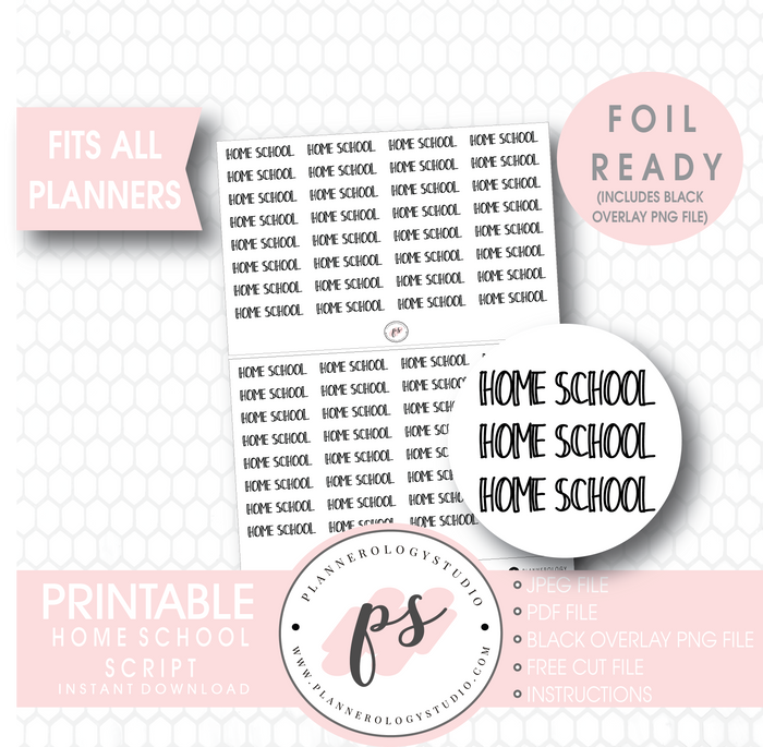 Home School Bujo Script Digital Printable Planner Stickers (Foil Ready) - Plannerologystudio