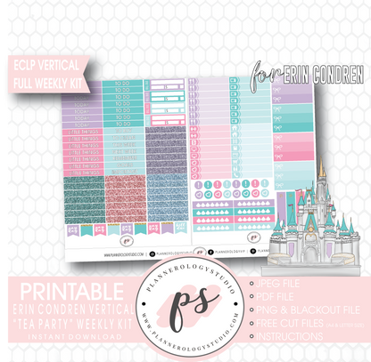 Tea Party Full Weekly Kit Printable Planner Digital Stickers (for use with Erin Condren Vertical) - Plannerologystudio