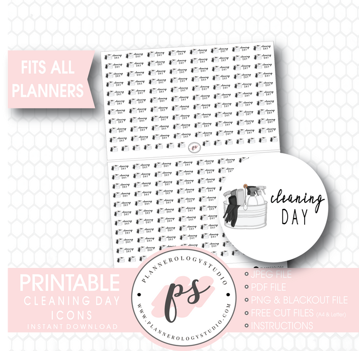 Cleaning Day Icons Digital Printable Planner Stickers - Plannerologystudio