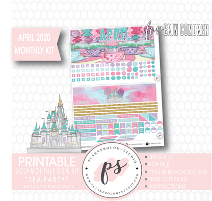 Tea Party April 2020 Monthly View Kit Digital Printable Planner Stickers (for use with Erin Condren) - Plannerologystudio