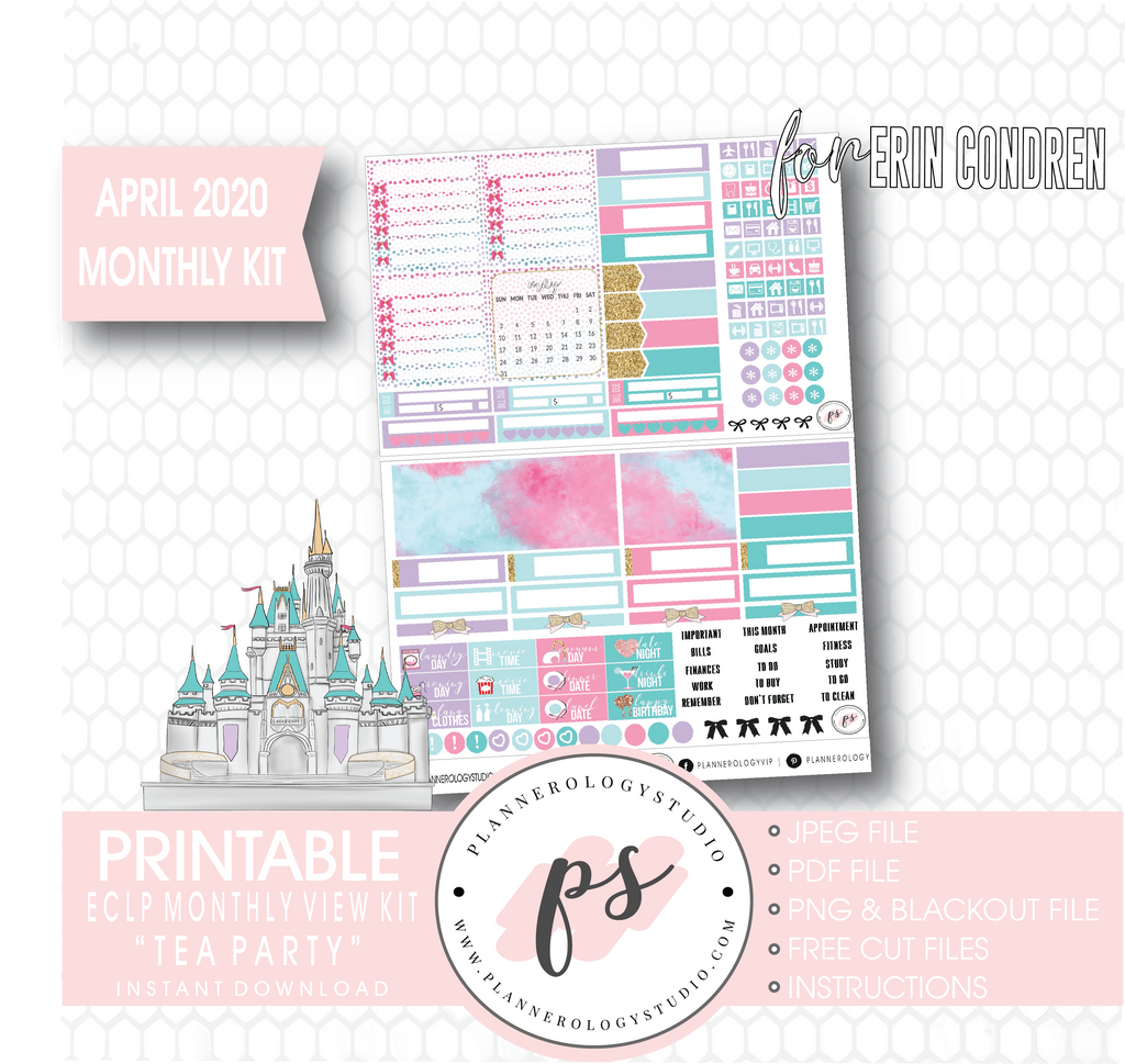 Tea Party May 2020 Monthly View Kit Digital Printable Planner Stickers (for use with Erin Condren) - Plannerologystudio