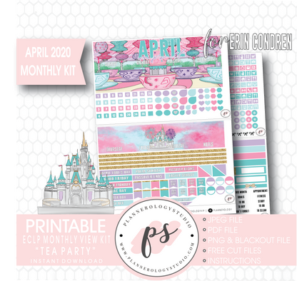 Tea Party April 2020 Monthly View Kit Digital Printable Planner Stickers (for use with Erin Condren) - Plannerologystudio