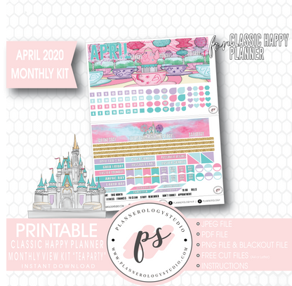 Tea Party April 2020 Monthly View Kit Digital Printable Planner Stickers (for use with Classic Happy Planner) - Plannerologystudio