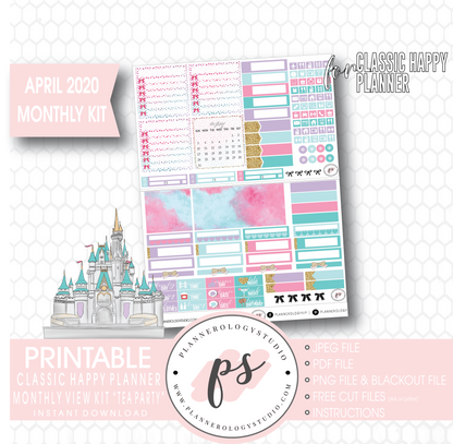 Tea Party April 2020 Monthly View Kit Digital Printable Planner Stickers (for use with Classic Happy Planner) - Plannerologystudio