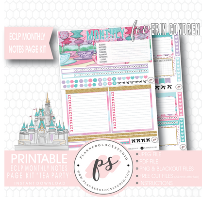Tea Party Monthly Notes Page Kit Digital Printable Planner Stickers (for use with ECLP) - Plannerologystudio