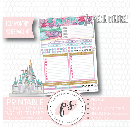 Tea Party Monthly Notes Page Kit Digital Printable Planner Stickers (for use with ECLP) - Plannerologystudio