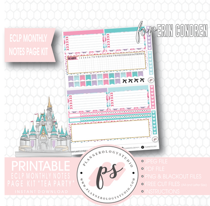 Tea Party Monthly Notes Page Kit Digital Printable Planner Stickers (for use with ECLP) - Plannerologystudio
