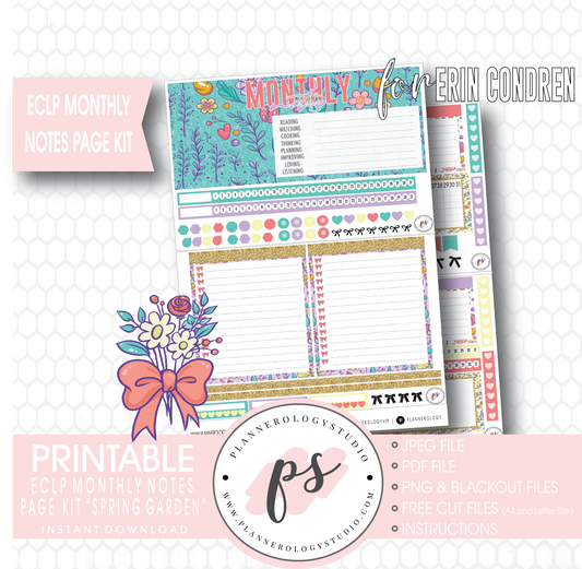 Spring Garden Monthly Notes Page Kit Digital Printable Planner Stickers (for use with ECLP) - Plannerologystudio