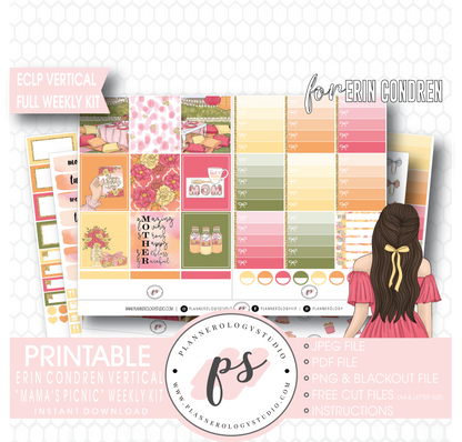 Mama's Picnic (Mother's Day) Full Weekly Kit Printable Planner Stickers (for use with ECLP Vertical) - Plannerologystudio