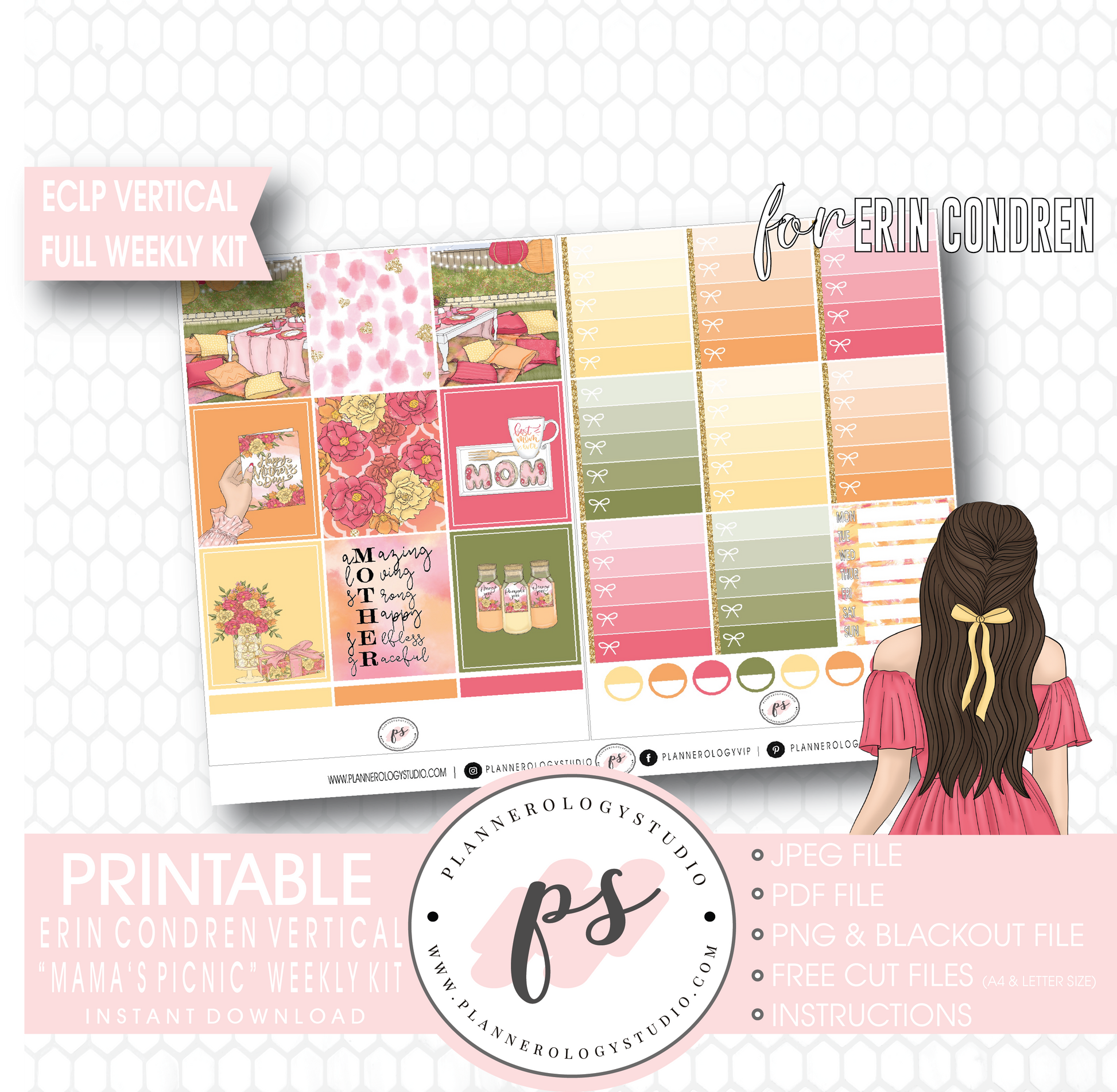 Mama's Picnic (Mother's Day) Full Weekly Kit Printable Planner Stickers (for use with ECLP Vertical) - Plannerologystudio