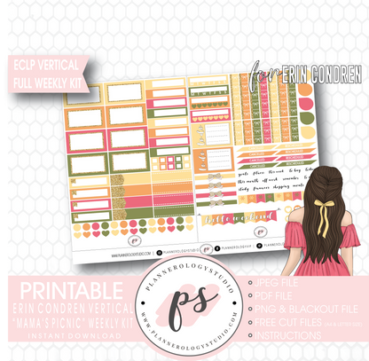 Mama's Picnic (Mother's Day) Full Weekly Kit Printable Planner Stickers (for use with ECLP Vertical) - Plannerologystudio