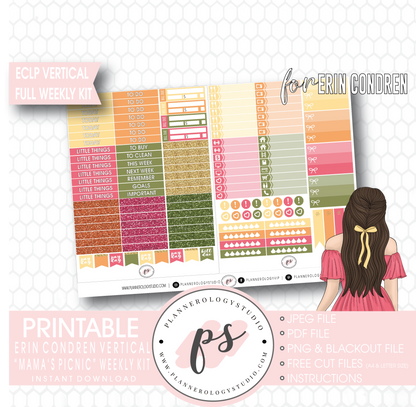 Mama's Picnic (Mother's Day) Full Weekly Kit Printable Planner Stickers (for use with ECLP Vertical) - Plannerologystudio