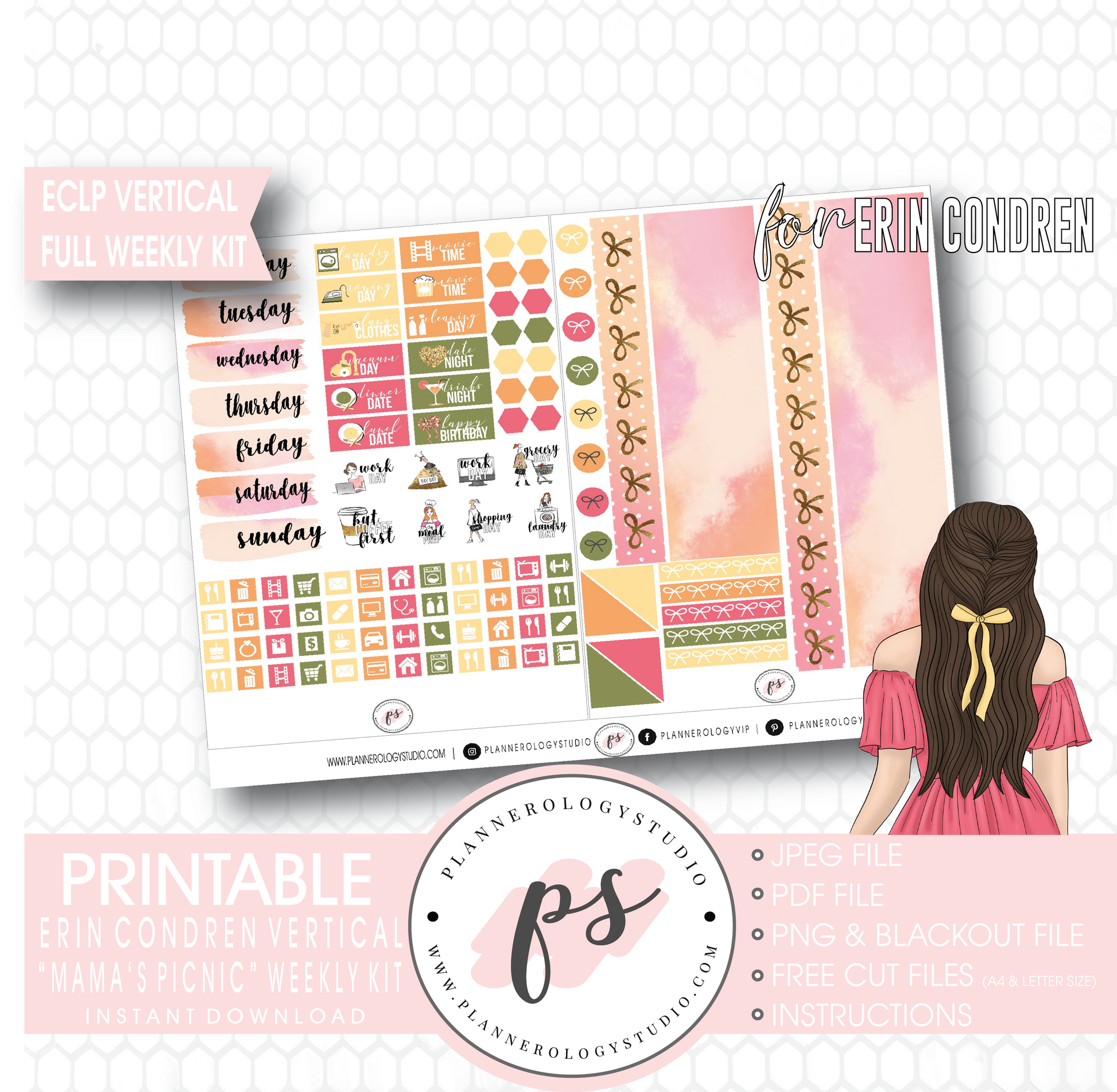 Mama's Picnic (Mother's Day) Full Weekly Kit Printable Planner Stickers (for use with ECLP Vertical) - Plannerologystudio