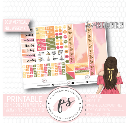 Mama's Picnic (Mother's Day) Full Weekly Kit Printable Planner Stickers (for use with ECLP Vertical) - Plannerologystudio