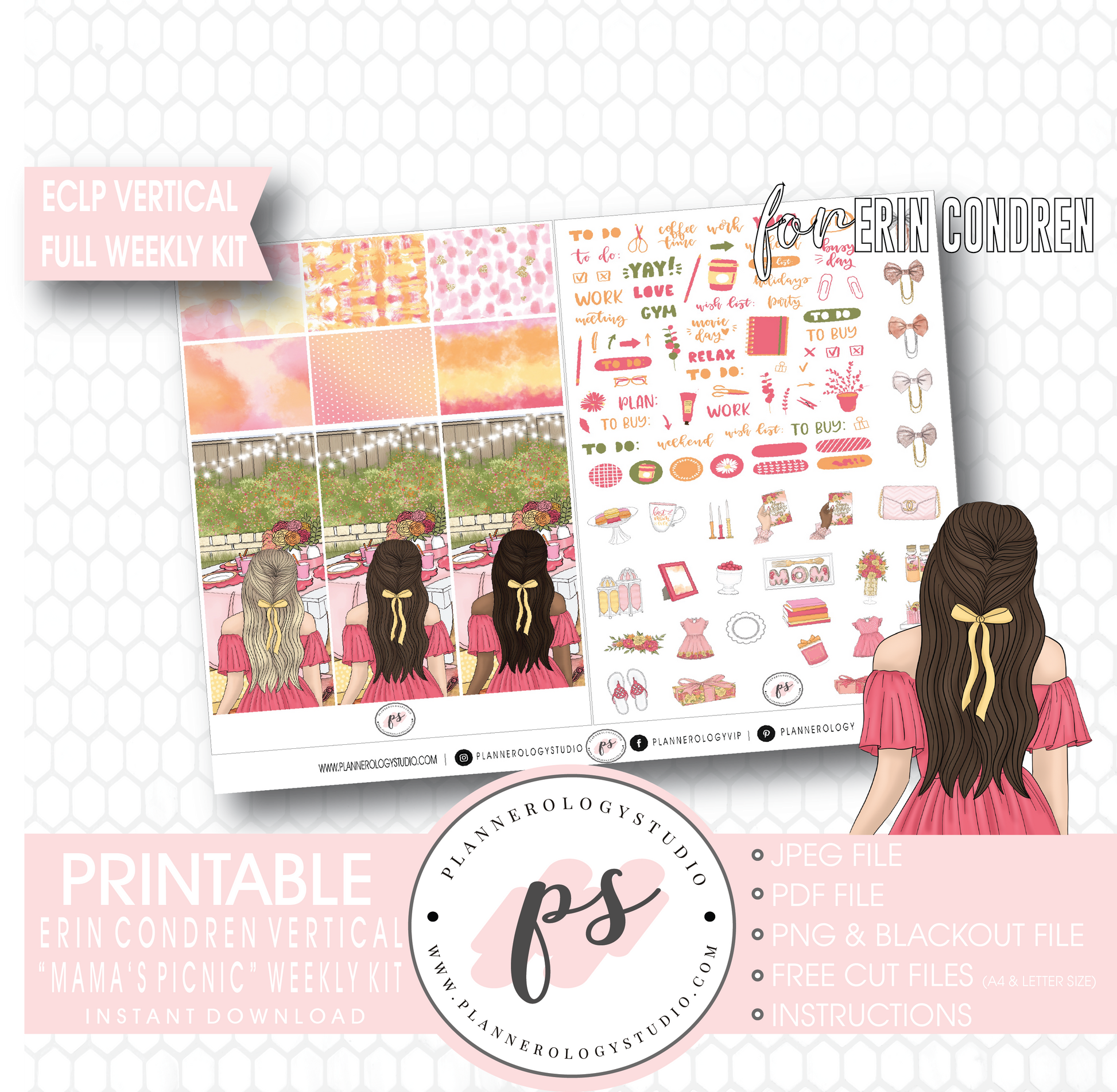 Mama's Picnic (Mother's Day) Full Weekly Kit Printable Planner Stickers (for use with ECLP Vertical) - Plannerologystudio