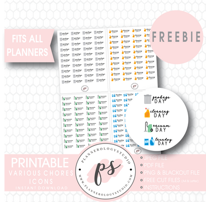 Various Chores Icons Digital Printable Planner Stickers (Freebie) - Plannerologystudio