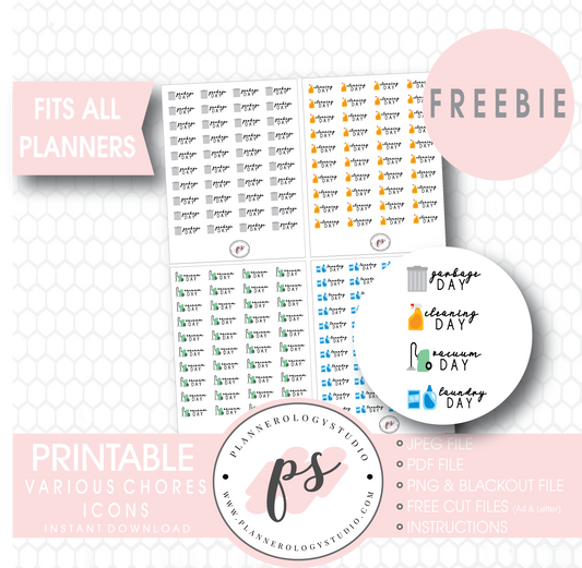 Various Chores Icons Digital Printable Planner Stickers (Freebie) - Plannerologystudio