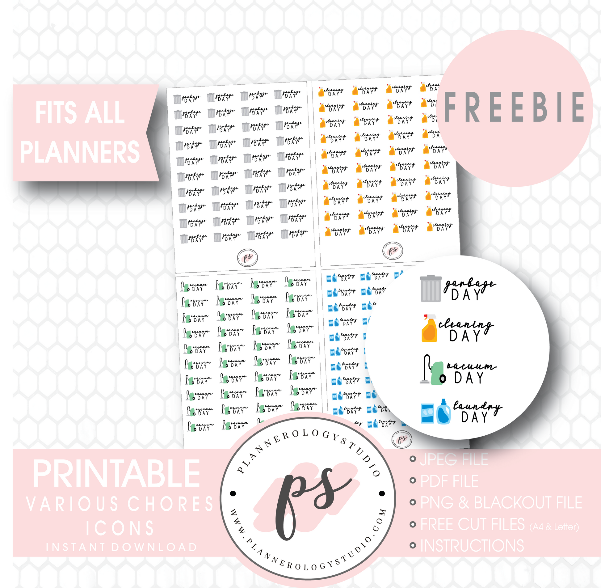 Various Chores Icons Digital Printable Planner Stickers (Freebie) - Plannerologystudio