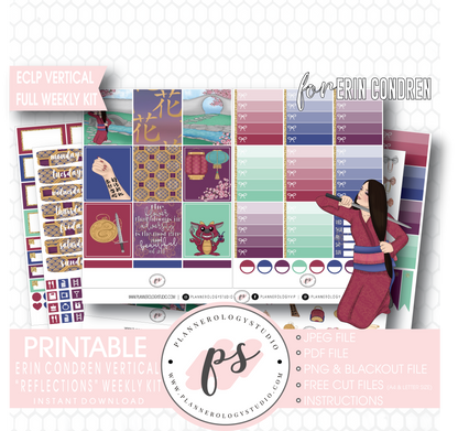 Reflections (Mulan Inspired) Full Weekly Kit Printable Planner Digital Stickers (for use with Erin Condren Vertical) - Plannerologystudio