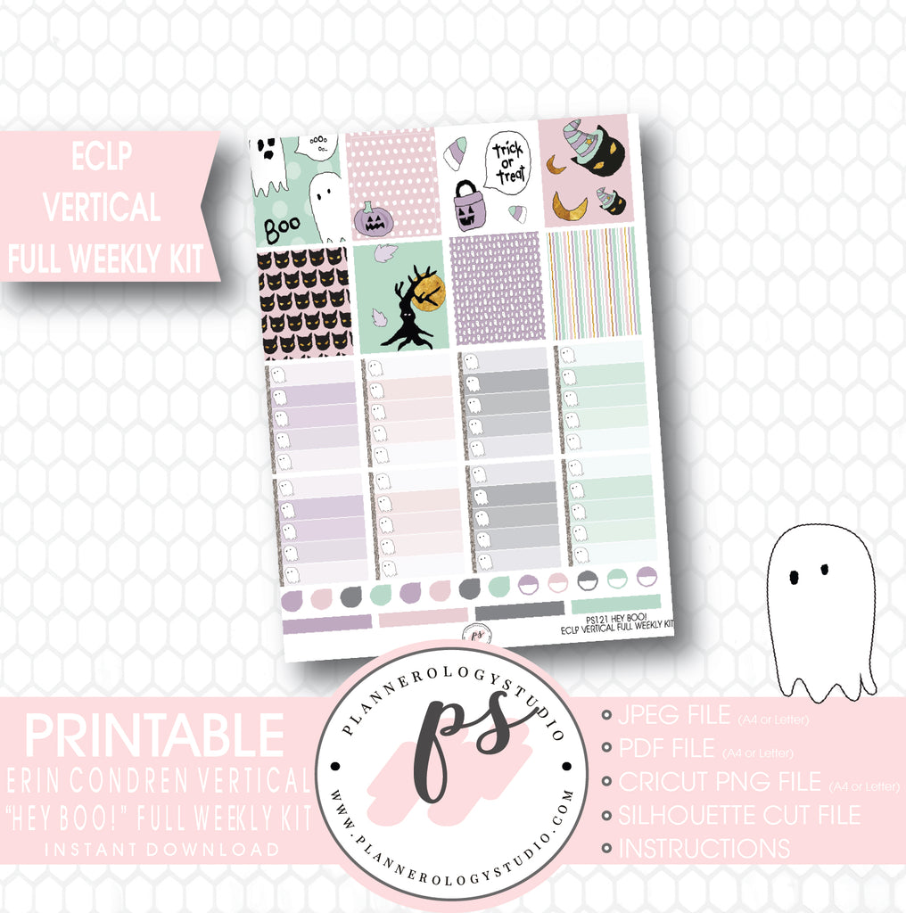 Hey Boo! Full Weekly Kit Printable Planner Stickers (for use with ECLP Vertical) - Plannerologystudio