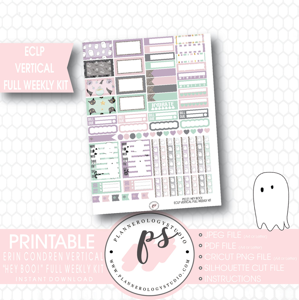 Hey Boo! Full Weekly Kit Printable Planner Stickers (for use with ECLP Vertical) - Plannerologystudio
