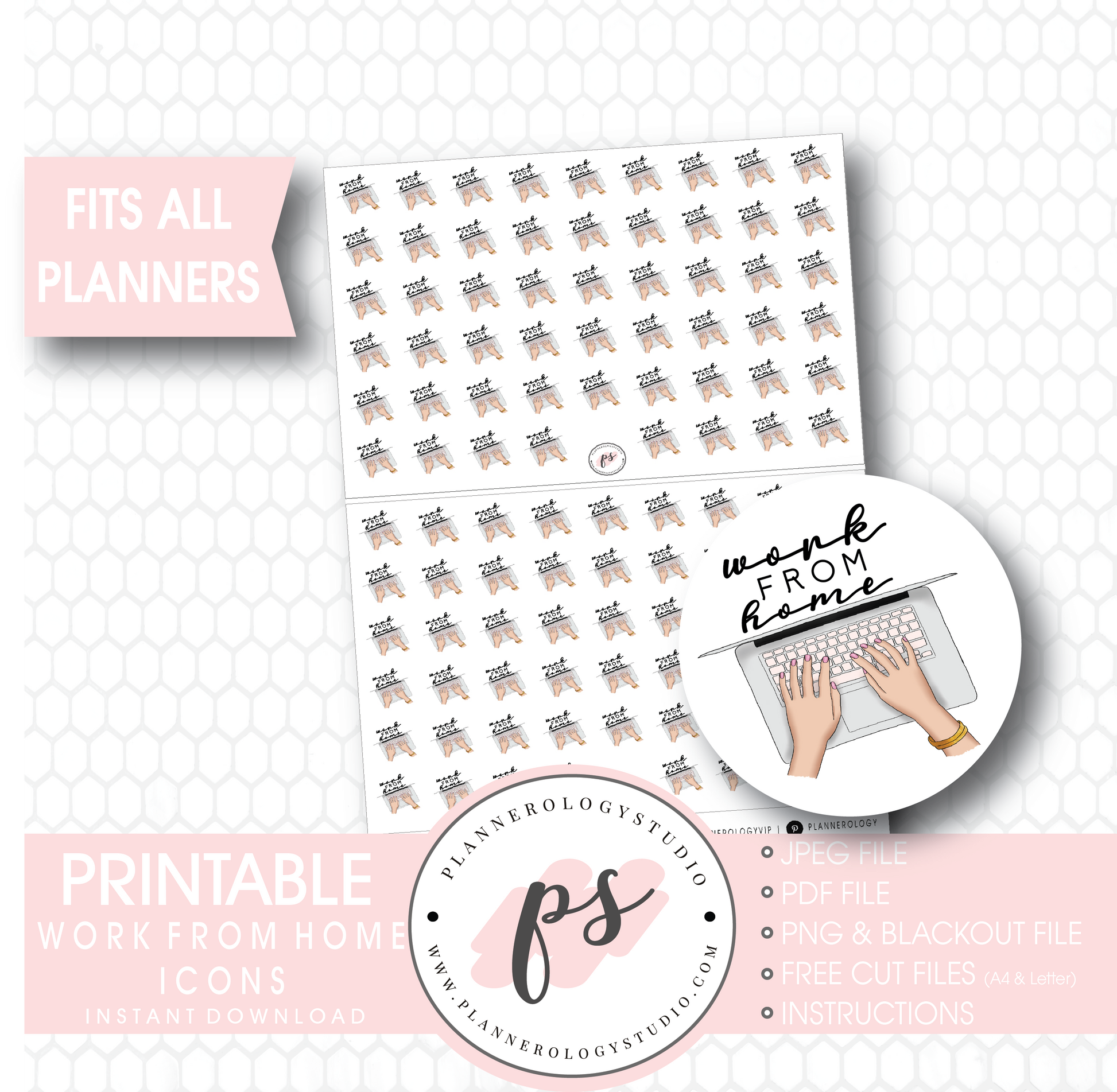 Work From Home Icons Digital Printable Planner Stickers - Plannerologystudio