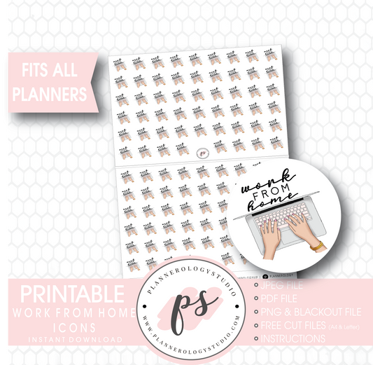 Work From Home Icons Digital Printable Planner Stickers - Plannerologystudio