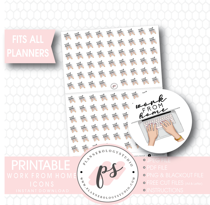 Work From Home Icons Digital Printable Planner Stickers - Plannerologystudio