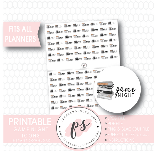 Game Night Icons Digital Printable Planner Stickers - Plannerologystudio