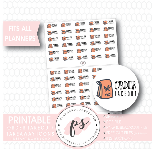 Order Takeout/Takeaway Icons Digital Printable Planner Stickers - Plannerologystudio