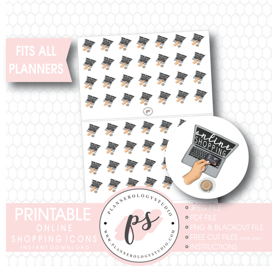 Online Shopping Icons Digital Printable Planner Stickers - Plannerologystudio