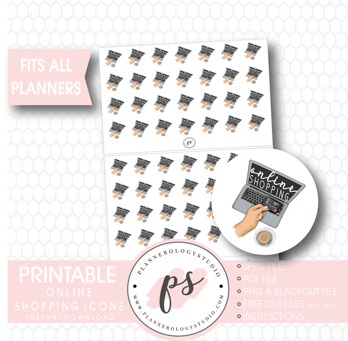 Online Shopping Icons Digital Printable Planner Stickers - Plannerologystudio