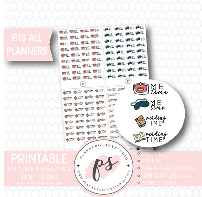 Me Time & Reading Time Icons Digital Printable Planner Stickers - Plannerologystudio