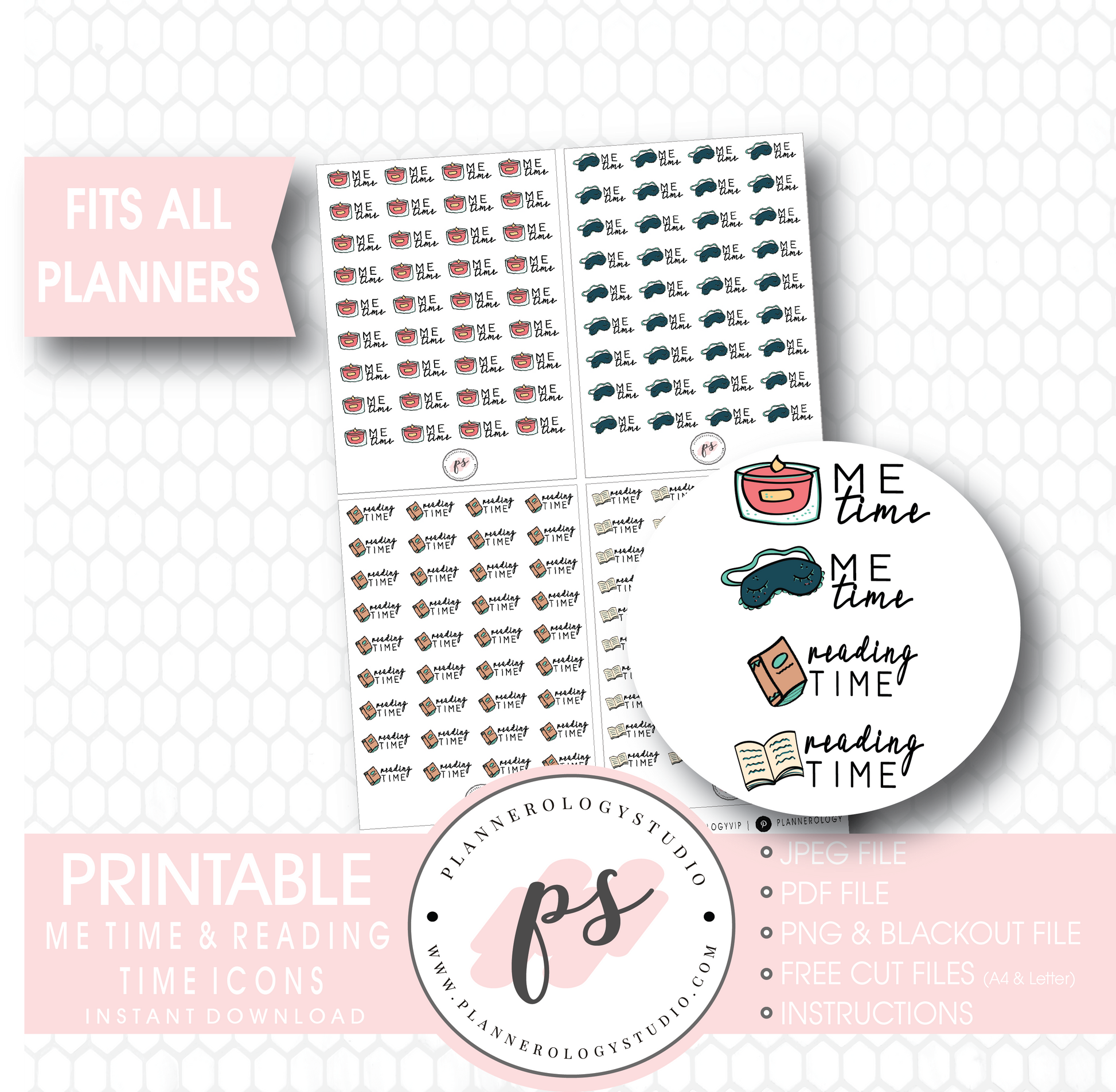 Me Time & Reading Time Icons Digital Printable Planner Stickers - Plannerologystudio